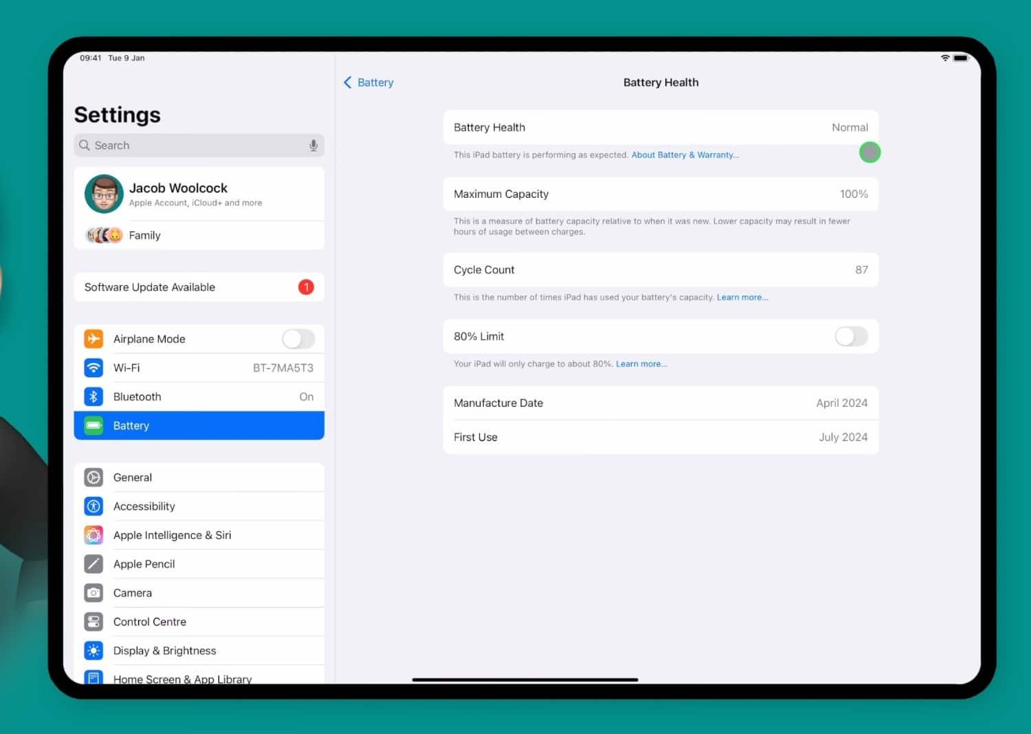 checking battery health on an iPad