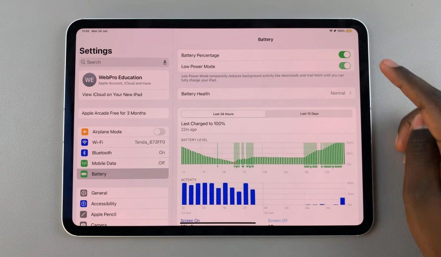 enabling low power mode through settings