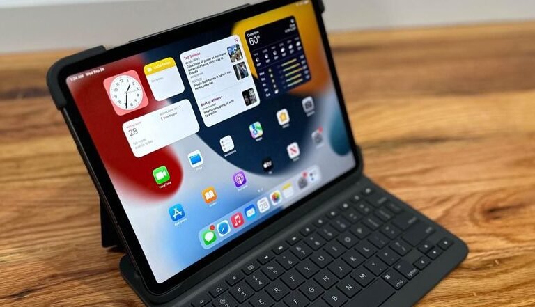 an iPad on table